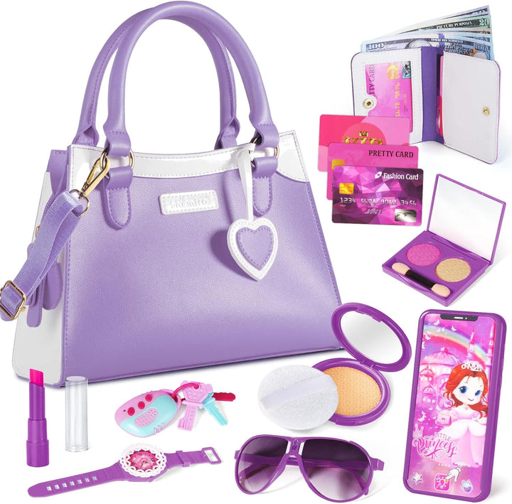 Play Purse for Little Girls, Princess Pretend Toys for Girls 3 4 5 6 7 8 Years Old, Christmas & Birthday Gift for Kids Age 3-5 4-6 6-8, Toddler Purse with Accessories, Kids Toy Purse,Pink