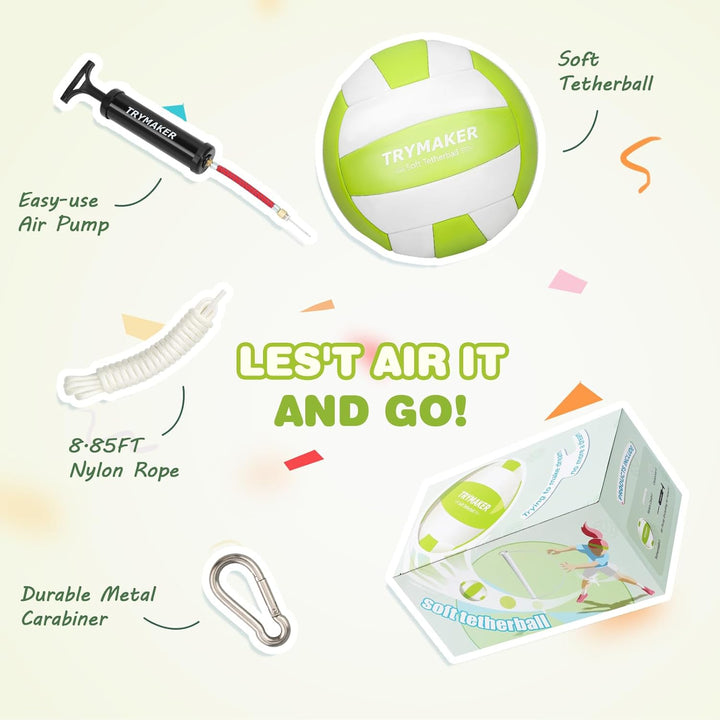 Tetherball Ball and Rope, Tether Ball Soft for Kids, Tether Balls and Rope Set with Pump for Adults Backyard Outdoors
