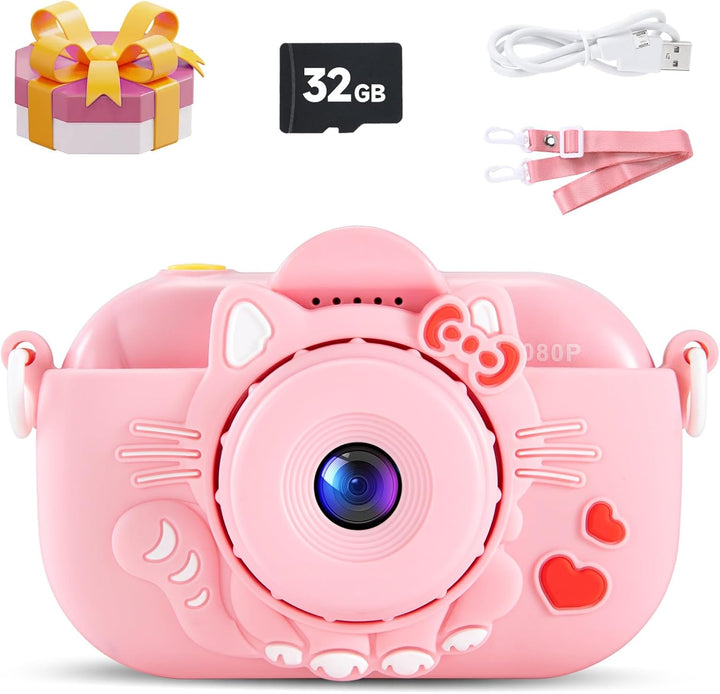 Kids Camera Digital Camera for Age 3-8, 1080P Toddler Camera for Kid with 32GB SD Card, Toddler Girls Toys Age 6-8, Christmas Birthday Gifts for Children
