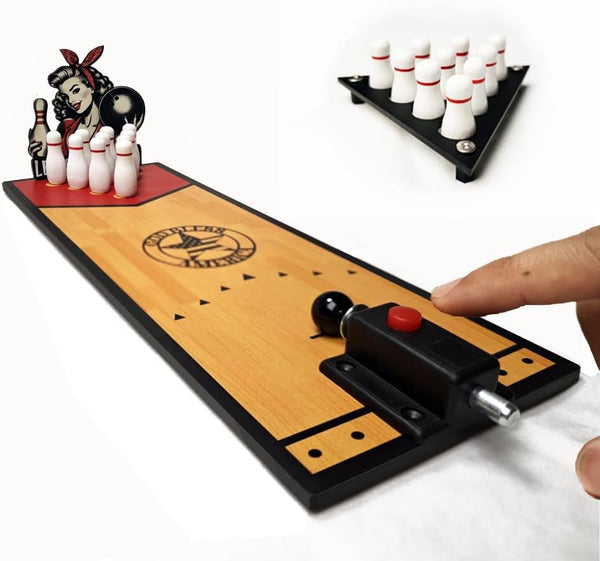 Desktop Mini Bowling Game Set for Office- Quick-Setup Tabletop Bowling Alley with Ball Launcher | Durable Wooden Board Design for Office, Home & Party Fun | Stress-Relieving Desk Toy Gift for Adults
