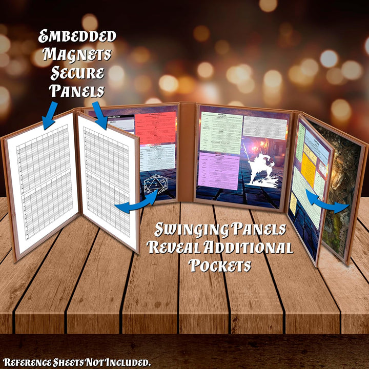 DM Screen Faux Leather 8-Panel Deluxe GM Screen - Eight Panel Folding Dungeon Master Screen with 2 Swinging Panels and Wet Erase Pockets for Ttrpgs, Inserts Not Included