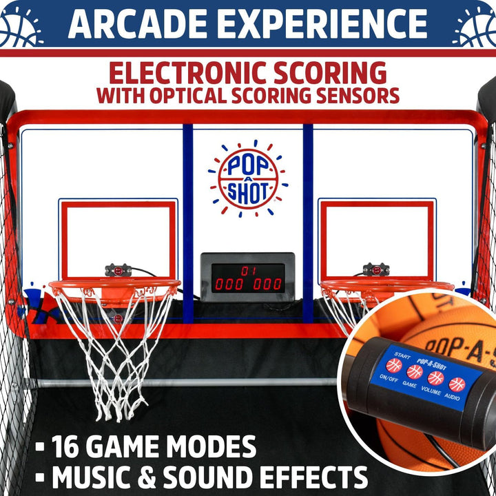 Official Indoor/Outdoor Dual Shot Basketball Arcade Game - Weather Resistant - 16 Different Games - 6 Audio Options - near 100% Scoring Accuracy - Large LED Scoreboard