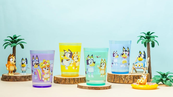 Bluey Nesting Tumbler Set Includes Durable Plastic Cups with Variety Artwork, Fun Drinkware Is Perfect for Kids (14.5 Oz, 4-Pack, Non-Bpa)