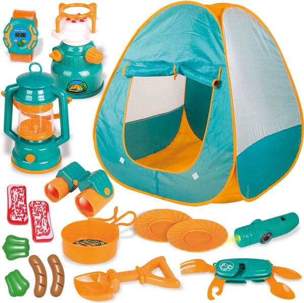 Pop up Play Tent with Camping Gear and Tools Set, Outdoor Toys for Kids