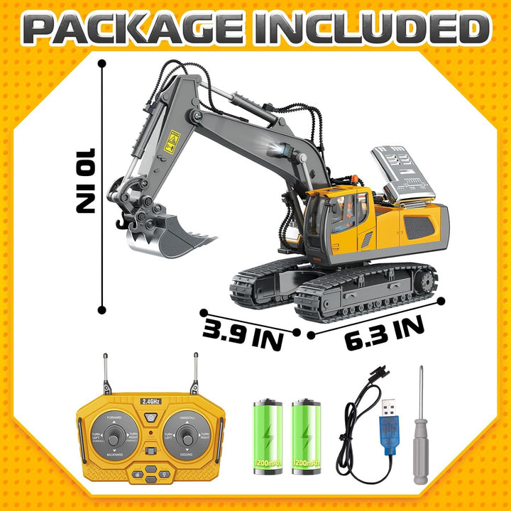 Remote Control Excavator Toys, 11 Channel 1:20 RC Construction Vehicles, 680° Rotation Hydraulic Car Toys for 4 5 6 7 8 9 10 Year Old Boys Kids, RC Truck Digger Toys Christmas Birthday Gifts