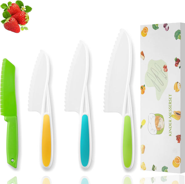 4PCS Kids Knife Set for Real Cooking BPA Free with Plastic Toddler Play Kitchen Knives with Serrated Teeth Kitchen Safe Knives for Real Cooking and Cutting Fruits and Breads