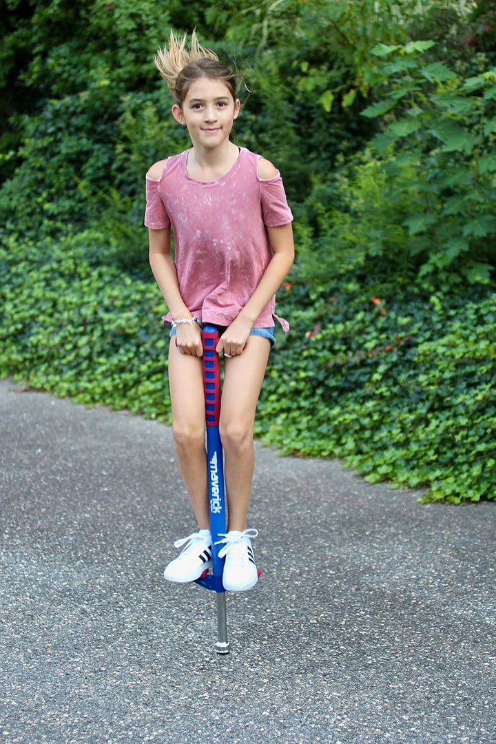 Maverick Foam Pogo Stick for Kids Age 5 and Up, 40 to 80 Pounds, Pogo Stick for Boys and Girls (Red/Blue)