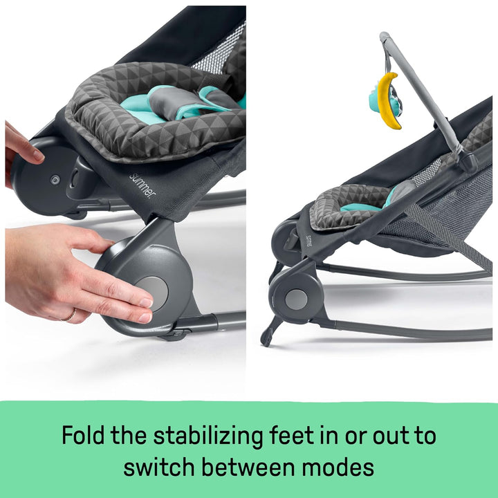2-In-1 Bouncer & Rocker Duo (Gray and Teal) Convenient and Portable Rocker and Bouncer for Babies Includes Soft Toys and Soothing Vibrations