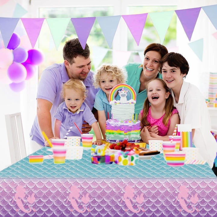 3Pcs Mermaid Birthday Party Tablecloth Decorations,Disposable Plastic Table Cover for Princess under the Sea Baby Shower Themed Kids Birthday Party Supplies,108X54 Inch