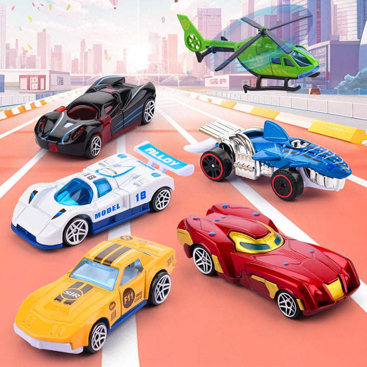 City Ultimate Garage Track Set with Electric Elevator, Upgrade 5 Levels Toy Car Garage with 5 Die-Cast Toy Cars & 1 Helicopter
