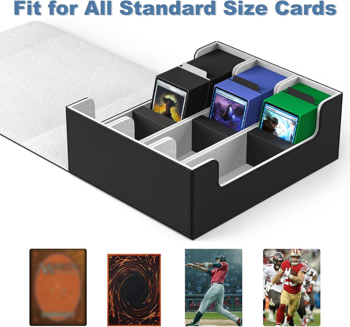 Card Deck Case for Trading Cards 1800+, Trading Card Storage Box with 10 Dividers and 3 Foam Stoppers, Leather Magnetic Closure Commander Deck Box Fit for Yugioh, MTG and Sport Cards