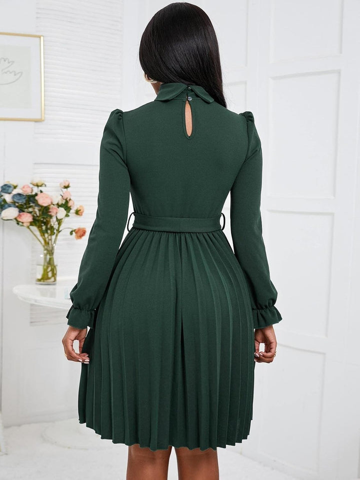 ROLVK Women'S Casual Dresses Turtleneck Flounce Sleeve Pleated Hem Belted Dress Charming Mystery Special Beautiful