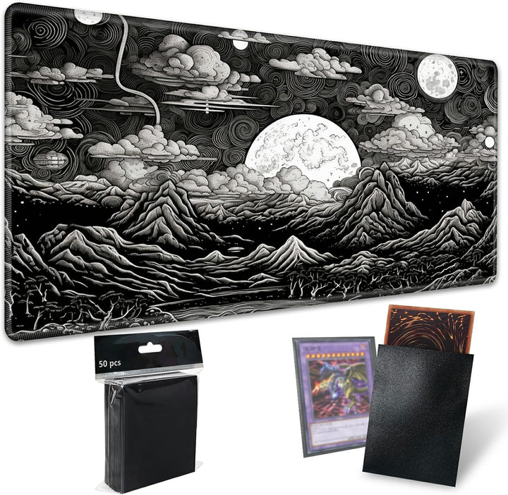 TCG Playmat Board Game Mat plus 50 Pcs Card Sleeves, 24 X 14 Table Mats Game Mousepad with Soft Surface Non-Slip Base for MTG RPG CCG Trading Card Game Playmats, Green Frog