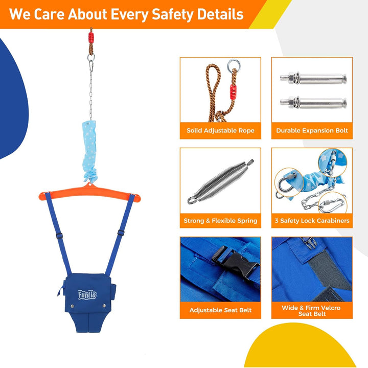 Baby Jumper with a Ceiling Hook for 6-24 Months, Baby Door Jumper for Indoor/Outdoor Play, Infant Jumper Doorway with Adjustable Chain, Easy to Assemble & Store (With a Ceiling Hook)