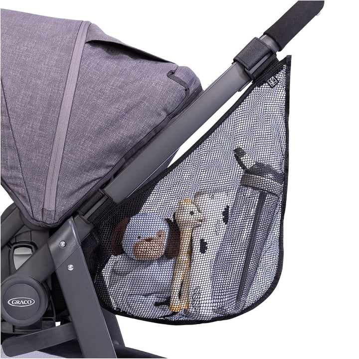 Side Sling Cargo Net - Stroller Organizer Attachment for Storage, Mesh Bag for Baby Accessories, Universal Fit, Non-Slip and Adjustable Straps - Black