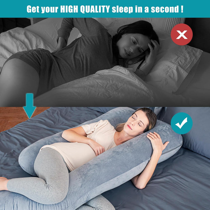 Pregnancy Pillows, Soft U-Shape Maternity Pillow with Removable Cover - Full Body Pillows for Adults Sleeping - Pregnancy Must Haves - Jumbo 57 Inch - Grey