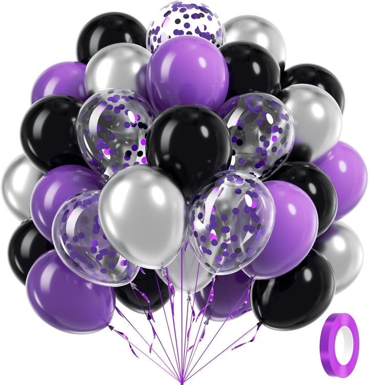 60Pcs Purple Balloons 12Inch with Metallic Pastel Dark Purple Confetti Balloons for Purple Birthday Wedding Baby Shower Party Decorations
