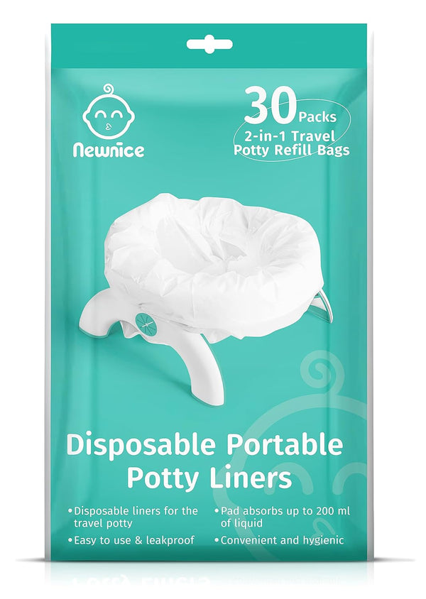 30 Packs Disposable Liners with 200ML Absorbent Pads, Portable Travel Bags Compatible with OXO Tot 2-In-1 Go Potty, Training Liners Fit Most Chairs for Kids, Toddlers