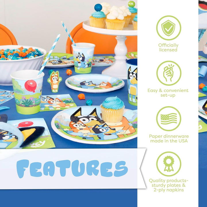 Bluey Birthday Party Supplies and Decorations - Bluey Tablecover, Plates, Cups, Napkins, Button