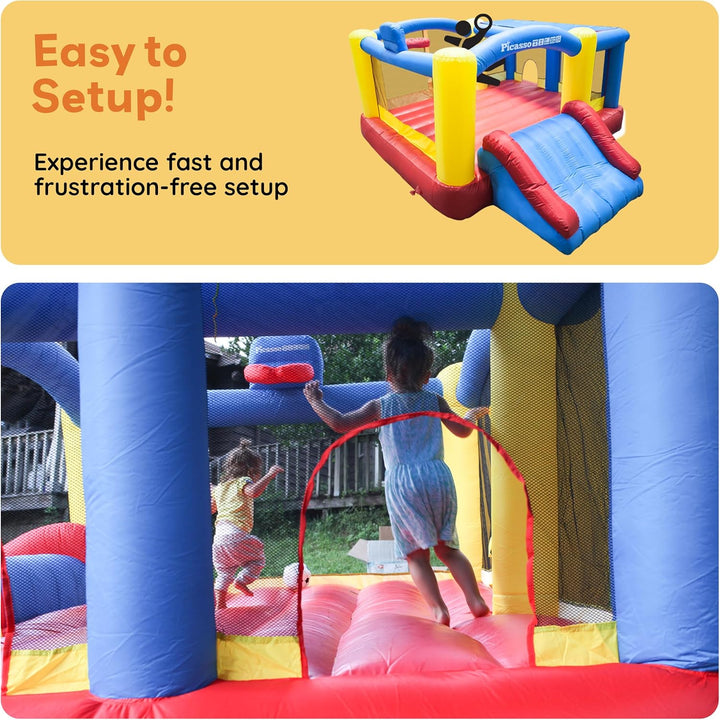 [Upgrade Version]  KC102 12X10 Foot Inflatable Bouncer Jumping Bouncing House, Jump Slide, Dunk Playhouse W/Basketball Rim, 4 Sports Balls, Full-Size Entry, 580W ETL Certified Blower