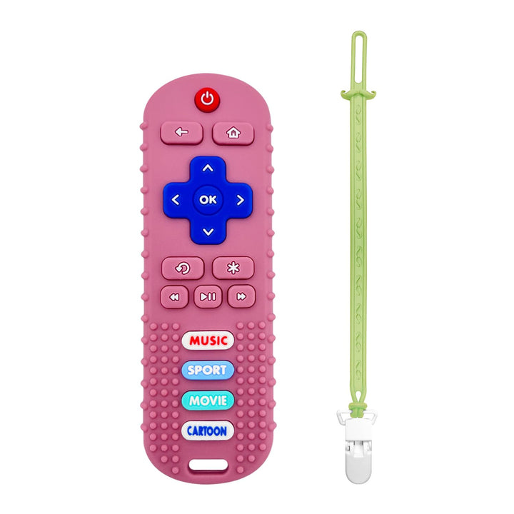Baby Teething Toys, Food Grade Silicone Teether for Babies 3 6 12 18 Months, TV Remote Shape Toddlers Chew Toys, Freezer BPA Free (Pink RC)