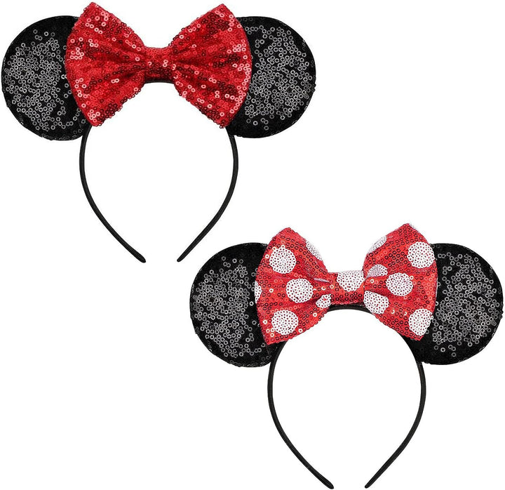 Mouse Ears, Sequin Mouse Ears Headband for Girls Women Halloween Birthday Party (Orange Bow)