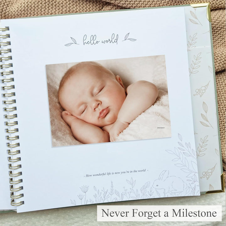 Baby Book Keepsake Boy or Girl Timeless Baby Memory Book First 5 Years for Baby Shower Gender Neutral Baby Scrapbook New Mom Gift Baby Journal from Birth to Age 5 Milestone Book Sage Green