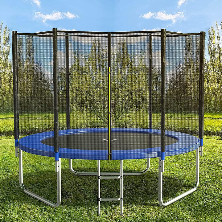 8FT 10FT 12FT 14 FT 15FT Trampoline with Safety Enclosure Net，Outdoor Trampoline with Basketball Hoop, Heavy Duty Jumping Mat and Spring Cover Padding for Kids and Adults, Storage Bag and Ladder