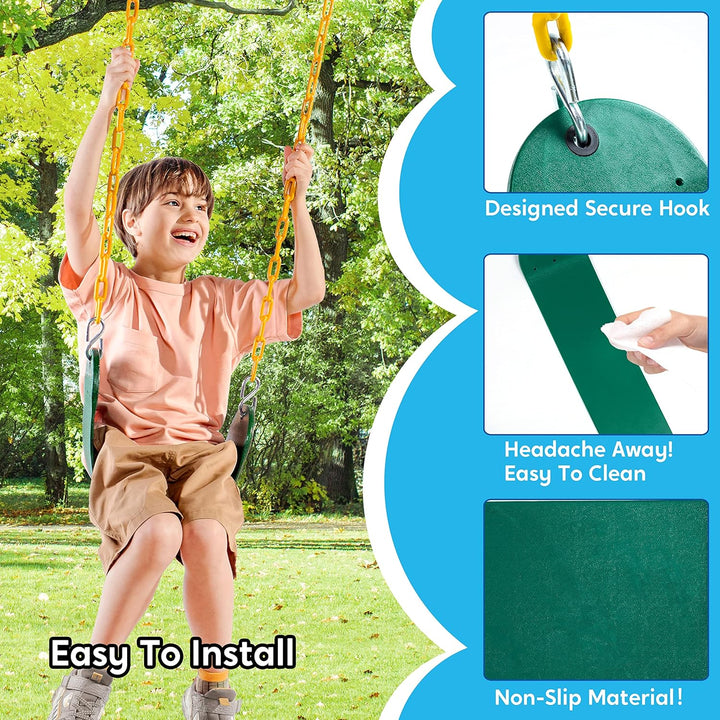 2 Pack Green Swing Seats Heavy Duty with 66" Chain, Swing Set Accessories Replacement with Snap Hooks for Kids Outdoor Play Playground, Trees, Playground(Green)