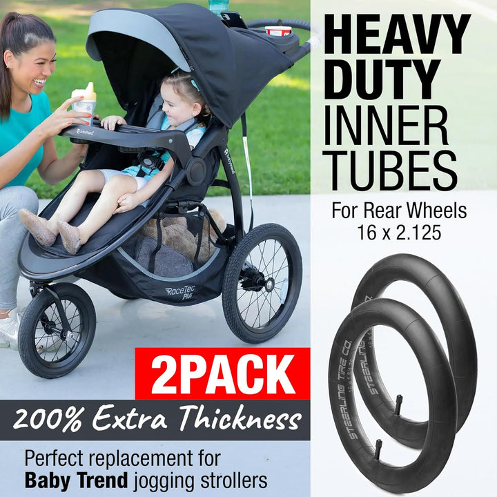 16 X 1.75/1.95/2.125 Heavy Duty Thorn Resistant Inner Tube Replacement for All Baby Trend Expedition Jogger Strollers and More! [2-Pack]