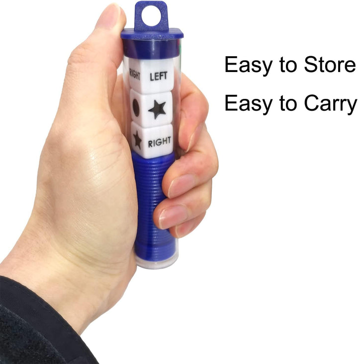Left Right Center Dice Game Prime Set Bundle with 3 Dices + 36 Chips. round Tube Storage Is Very Convenient for Travel. Easy to Store, Carry Around. (Blue)