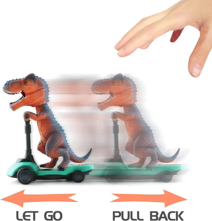 Dinosaur Scooter Toys Pull Back Cars Mini Finger Kick Scooters Boy Toy Age 3 4 5 6, Dino Gift Sets for Kids 4-Pack
