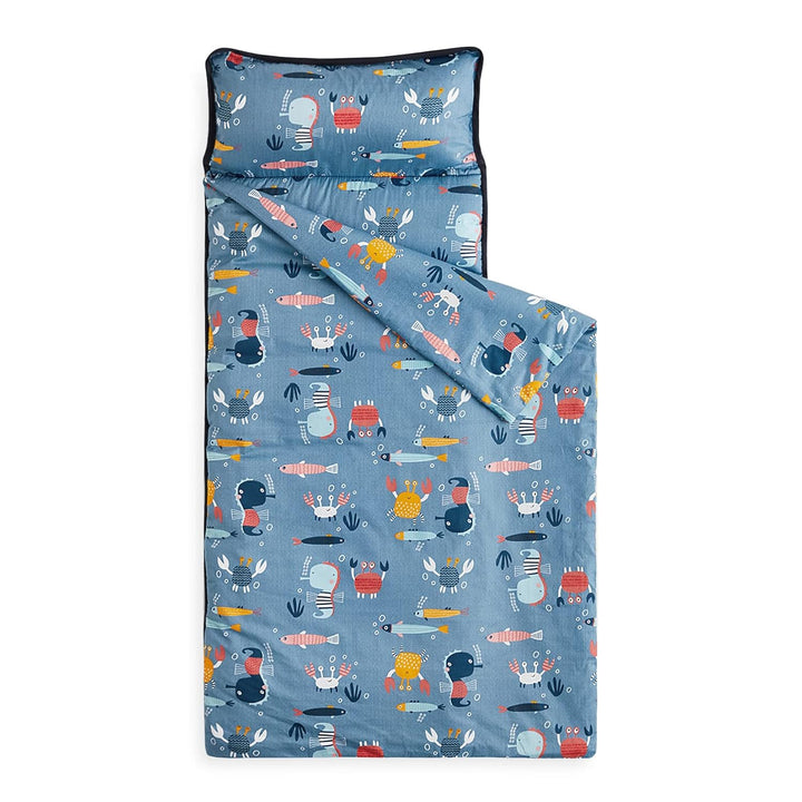 - Toddler Nap Mat with Pillow and Blanket, 100% Cotton Fabric, for Kids Boys Girls Ages 3 plus in Daycare Kindergarten Preschool, Roll up Sleeping Bag, Gray Spaces, Standard