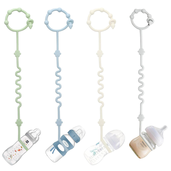 (4Pcs) Sippy Cup Strap Keep Bottles and Sippy Cups off the Floor, Sippy Cup Holder Strap Suitable for High Chairs, Strollers and Water Bottles- Dishwasher Safe