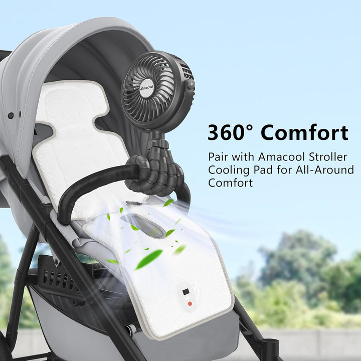 Battery Operated Stroller Fan Flexible Tripod Clip on Fan with 3 Speeds and Rotatable Handheld Personal Fans for Car Seat Crib Bike Treadmill (Black)