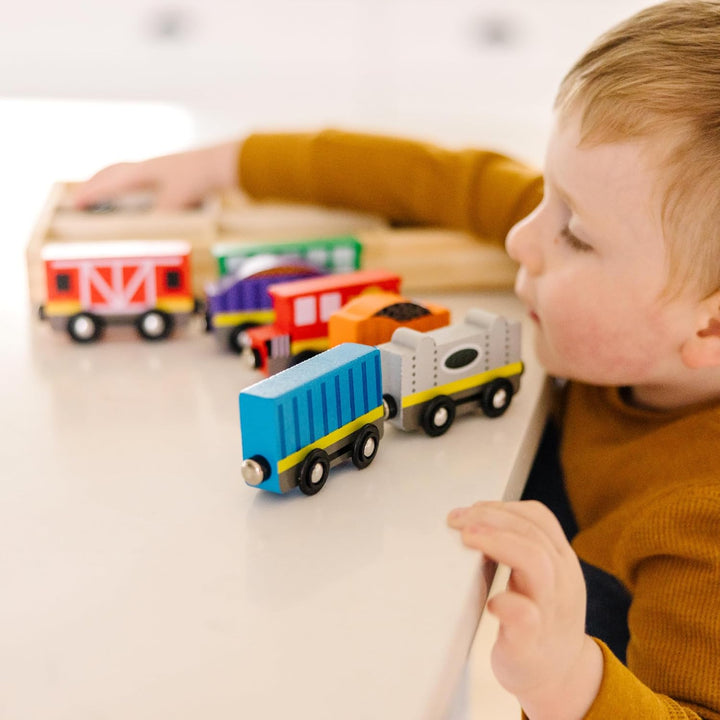 Wooden Magnetic Train Cars - 8 Piece Educational and Skill-Building Wooden Toy for Boys and Girls