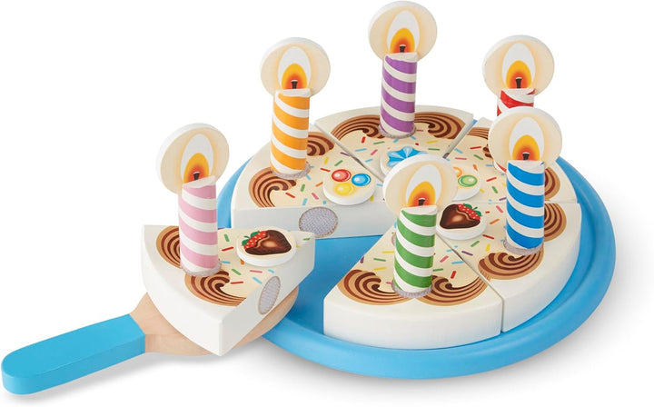 Birthday Party Cake - Wooden Play Food with Mix-N-Match Toppings and 7 Candles