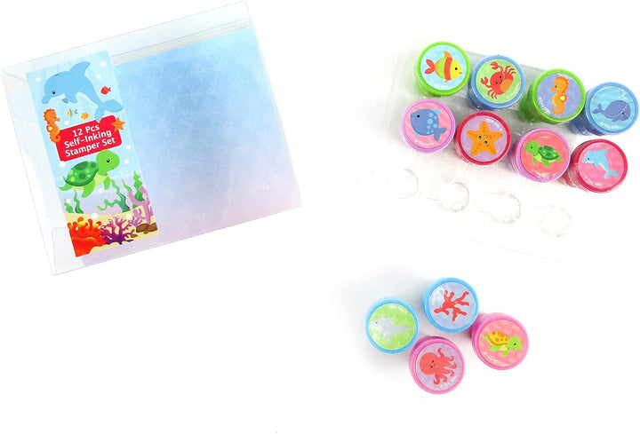 12 Pcs Ocean Life Turtle Stamp Kit for Kids Self Inking Stamps Gift Party Favors