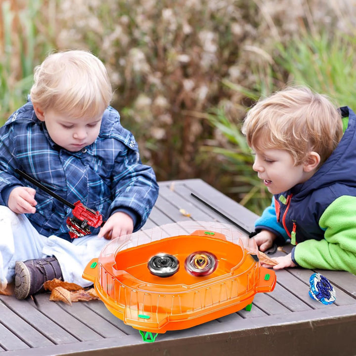Battling Top Burst Toy Set, 6 Battling Tops 2 Launchers and 1 Stadium, Toys for 6 Year Old Boys & Girls & Up（Orange）