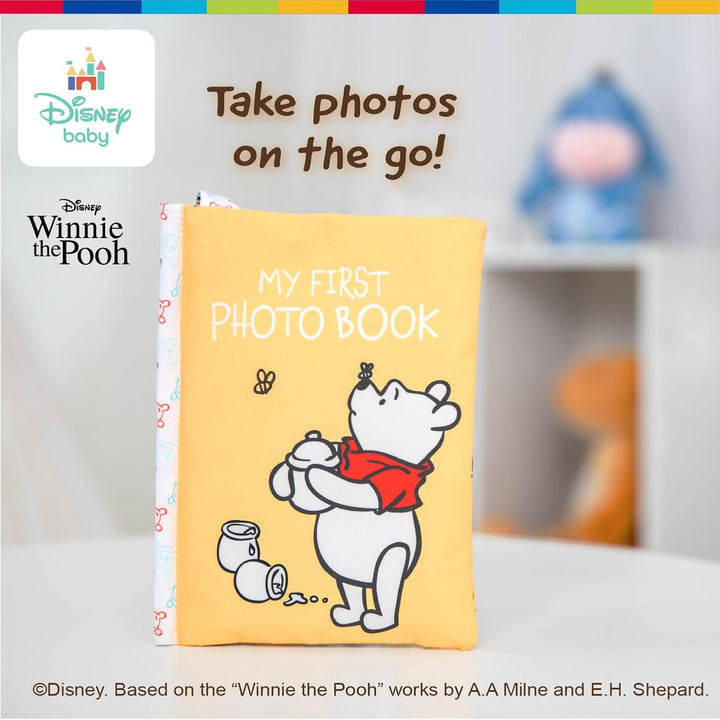 Disney Winnie the Pooh Photo Album with Soft Pages and Crinkle Sounds for Babies and Toddlers – Holds 4X6 Photos and on the Go Strap for Stroller, Car Seat or Crib for Baby