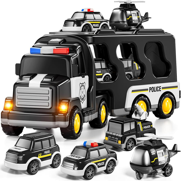 5-In 1 Play Ambulance Toy Vehicle Toddler Truck Toys for 3 4 5 6 7 Year Old Boys - Friction Powered Cars with Light and Sound, Police Car, Fire Truck, Ambulance Car, Birthday Gifts for Kids