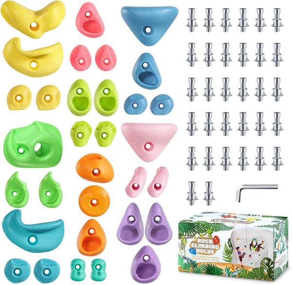 32 Rock Climbing Holds Multi Size for Kids, Adult Rock Wall Holds Climbing Rock Wall Grips for Indoor and Outdoor Playground Play Set
