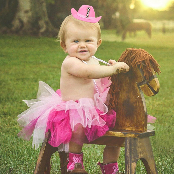 Girls Cowgirl Mini Hat - First Rodeo Birthday Party Crown, Western Farm Photo Prop (Pink)