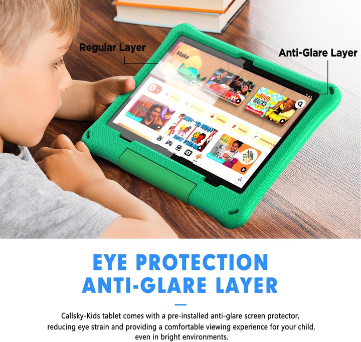 Kids Tablet, 10.1 Inch Android 15 Tablet for Kids, 12GB+64GB, Octa-Core, 6000Mah Battery, Wifi 6, Pre-Installed Kids Apps, Parental Control, with EVA Protective Case – Ideal Gift for Toddler (Green)