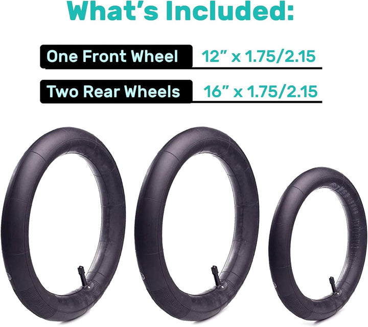16" Back and 12.5" (2+1) Front Wheel Replacement Inner Tubes and Tires | Compatible with Bob Stroller Tire Revolution Se/Pro/Flex/Su/Ironman - Made from Bpa/Latex Free Premium Quality Butyl Rubber