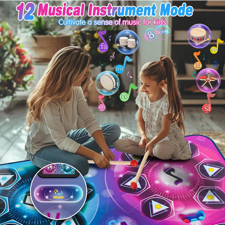 Upgraded Extra Large Electronic Dance Mats, Dance Pad with Single&Double Players Mode, Dancing Music Playmat with LED Light, Challenge Game as Christmas Birthday Gift for Kids Girls Boys 3-12 Year Old