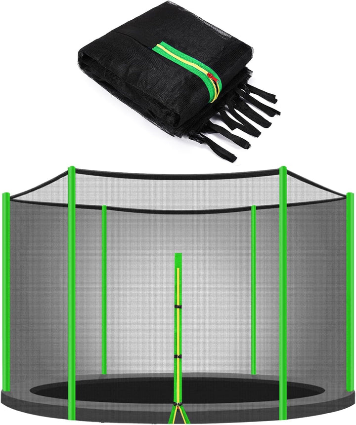 Trampoline Net Replacement 10FT 12FT 14FT 15FT 16FT Netting Replacement for round Frame Trampolines Enclosure Net 6 Poles 8 Straight Poles Sleeve Zipper Protection Buckles