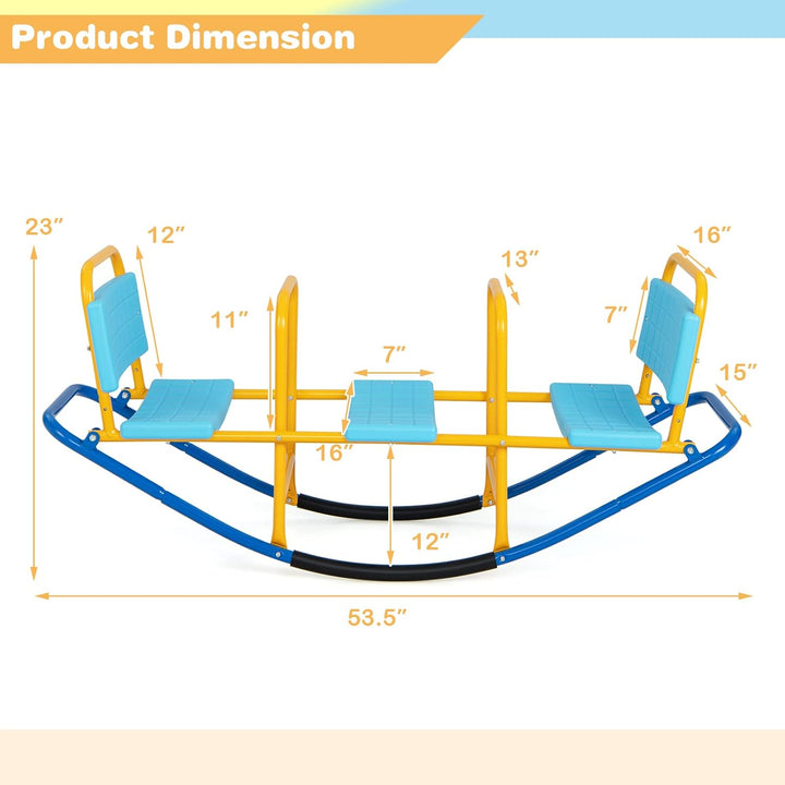 Kids Seesaw Teeter Totter, 3-Person Heavy Duty Metal Playground Equipment for Backyard, Indoor Outdoor Rocking Fun for Toddlers Boys Girls Age 3-8, Teeter Totter for Kids Outdoor(Blue)