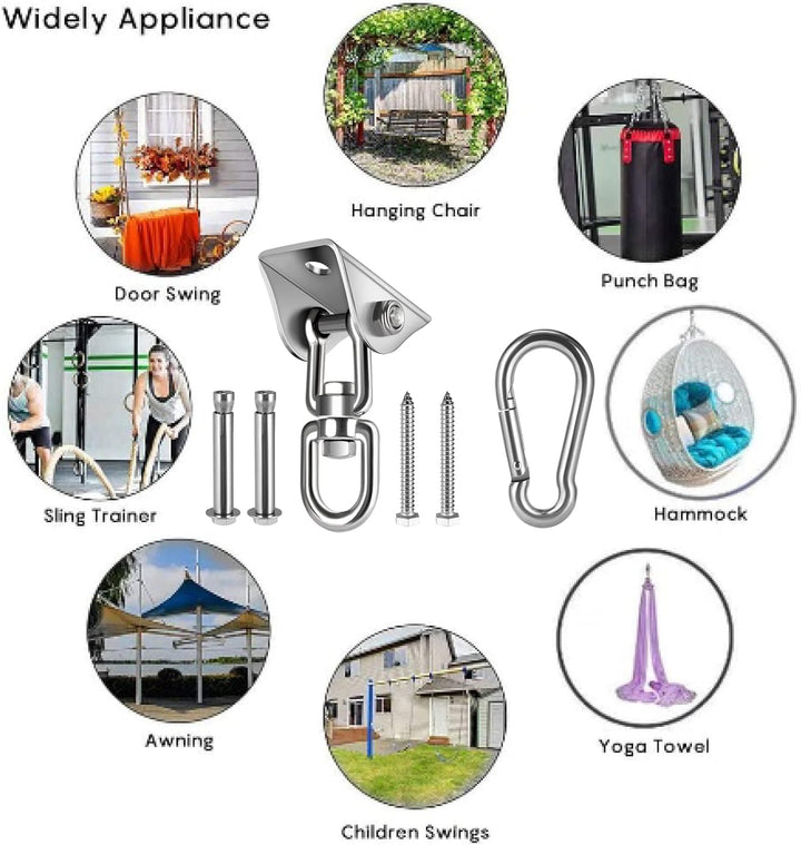 Hammock Hanging Kit, 1000 Lb Capacity Heavy Duty 360° Rotate Swing Hooks for Chair, Yoga, Outdoor Patio Porch