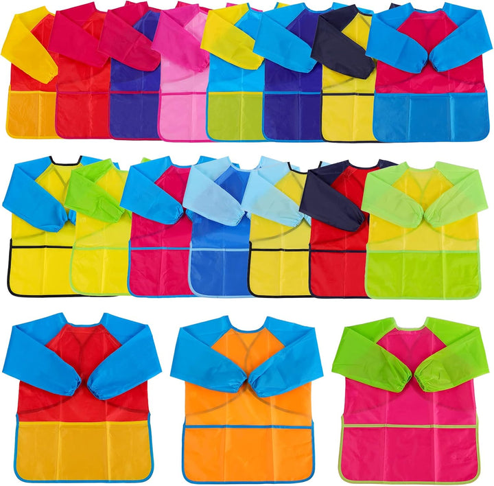 2 Pack Kids Art Smock Colorful Waterproof Children Art Aprons Artist Painting Aprons with Long Sleeve 3 Roomy Pockets for Age 3-7 Years,Yellow and Blue